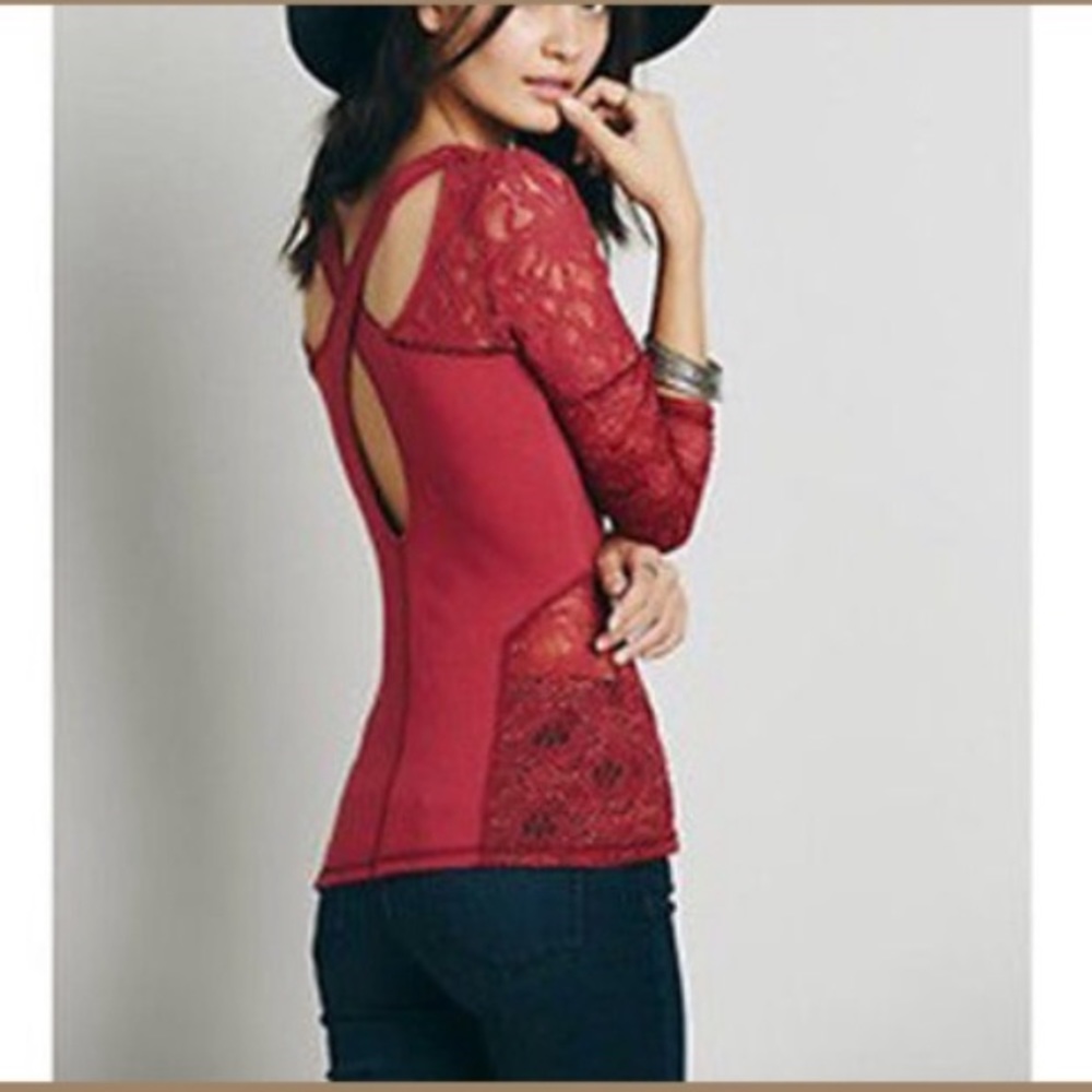 Free people red lace top